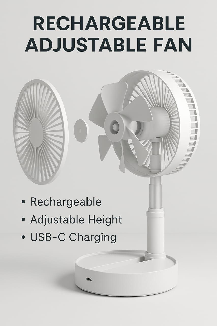 Adjustable Height Telescopic Rechargeable Standing Fan Rechargeable Pedestal Fan